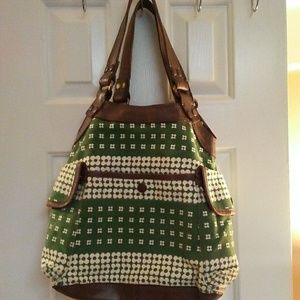 Lucky Brand Vintage Inspired Leather/Grn/Crm Purse